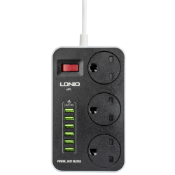 توصيلة كهربائية LDNIO SC3604 2M مقاومة للحريق بثلاثة مقابس و 6 منافذ USB توصيلة كهربائية LDNIO SC3604 2M مقاومة للحريق بثلاثة مقابس و 6 منافذ USB