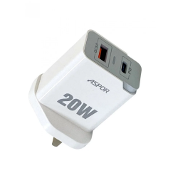 راس جداري 20 واط Aspor A826 منفذين PD + USB راس جداري 20 واط Aspor A826 منفذين PD + USB