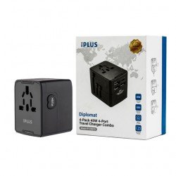 شاحن سفر عالمي(دولي) من اي بلاس، شاحن عالمي 45 واط مع ثلاثة منافذ USB و مدخل لتزويد الطاقة USB-C، شاحن سفر عالمي(دولي) من اي بلاس، شاحن عالمي 45 واط مع ثلاثة منافذ USB و مدخل لتزويد الطاقة USB-C،