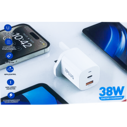 شاحن جداري الاصلي  منفذين من اي بلاس  PD + USB 38 W   شاحن جداري الاصلي  منفذين من اي بلاس  PD + USB 38 W