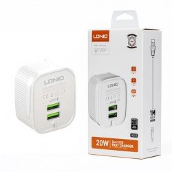 شاحن جداري  منفذين USB من لدينو 2.4 امبير مع تقنية الشحن الذكي - ابيض شاحن جداري  منفذين USB من لدينو 2.4 امبير مع تقنية الشحن الذكي - ابيض