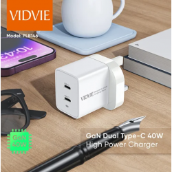شاحن فيدفي PLB146C ثنائي المنافذ Type-C 40 واط شاحن عالي الطاقة – أبيض شاحن فيدفي PLB146C ثنائي المنافذ Type-C 40 واط شاحن عالي الطاقة – أبيض