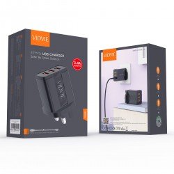 شاحن جداري بثلاثة منافذ USB من فيدفي   3 امبير  مع تقنية الشحن الذكي - اسود شاحن جداري بثلاثة منافذ USB من فيدفي   3 امبير  مع تقنية الشحن الذكي - اسود