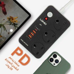 وصلة كهربائية LDNIO مقاس 2 متر مع منفذ PD و 3 مقابس طاقة و3 فتحات USB ,مطابق للمواصفات السعودية و مقاوم للحريق, وصلة كهربائية 3 خيارات مع فتحة شحنUSB C وشحن عبر التوصيل بالطاقة، وصلة كهربائية شديدة التحمل - اسود وصلة كهربائية LDNIO مقاس 2 متر مع منفذ PD و 3 مقابس طاقة و3 فتحات USB ,مطابق للمواصفات السعودية و مقاوم للحريق, وصلة كهربائية 3 خيارات مع فتحة شحنUSB C وشحن عبر التوصيل بالطاقة، وصلة كهربائية شديدة التحمل - اسود